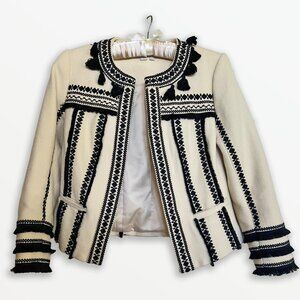 Boden Cream Ivory Embroidered Long Sleeve Cropped Jacket Blazer Sz 2